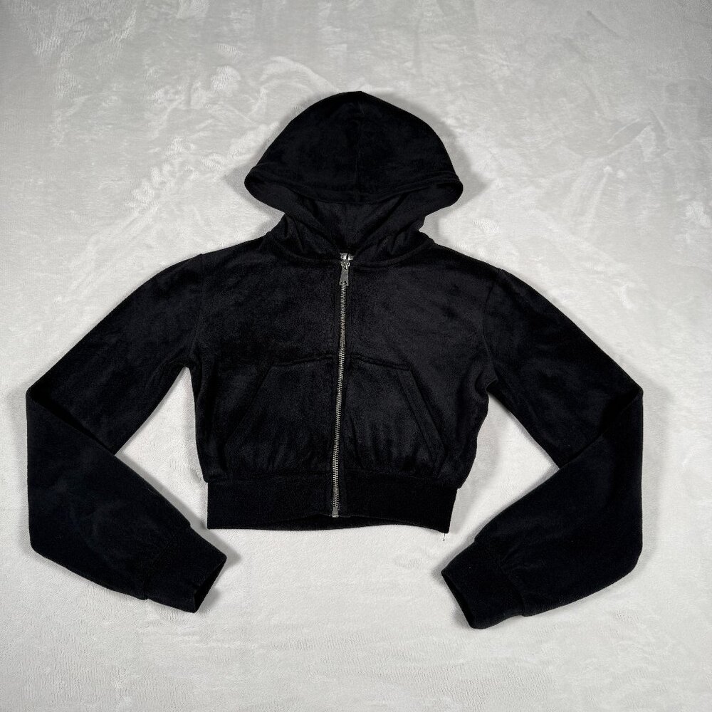Divided H&M Cropped Sweater Women Size XXS Velour Full Zip Long Sleeve Hooded